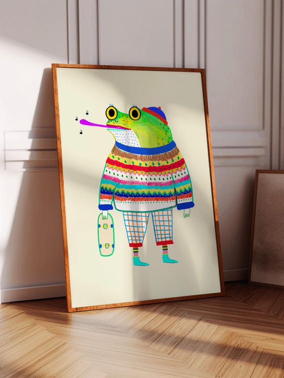 Hipster Frog Art Print, Kids Room Decor