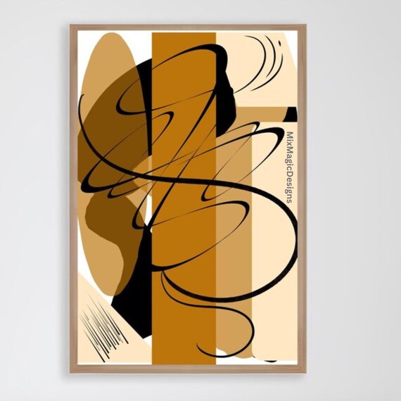 Minimalist Abstract Wall Art Line Poster In Beige Brown And Black Modern Boho Pdf A1 A5