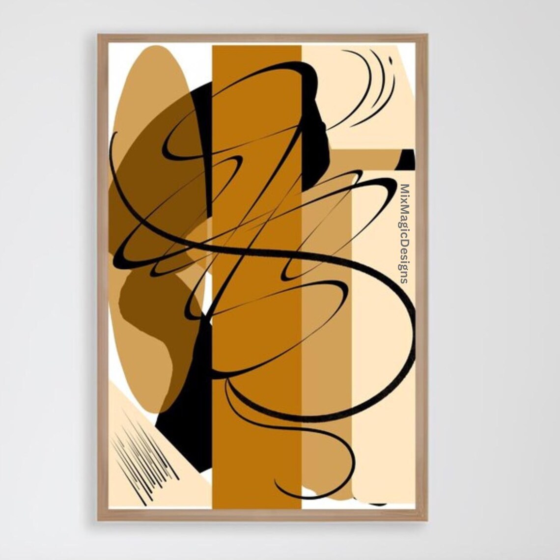 Minimalist Abstract Wall Art Line Poster In Beige Brown And Black Modern Boho Pdf A1 A5