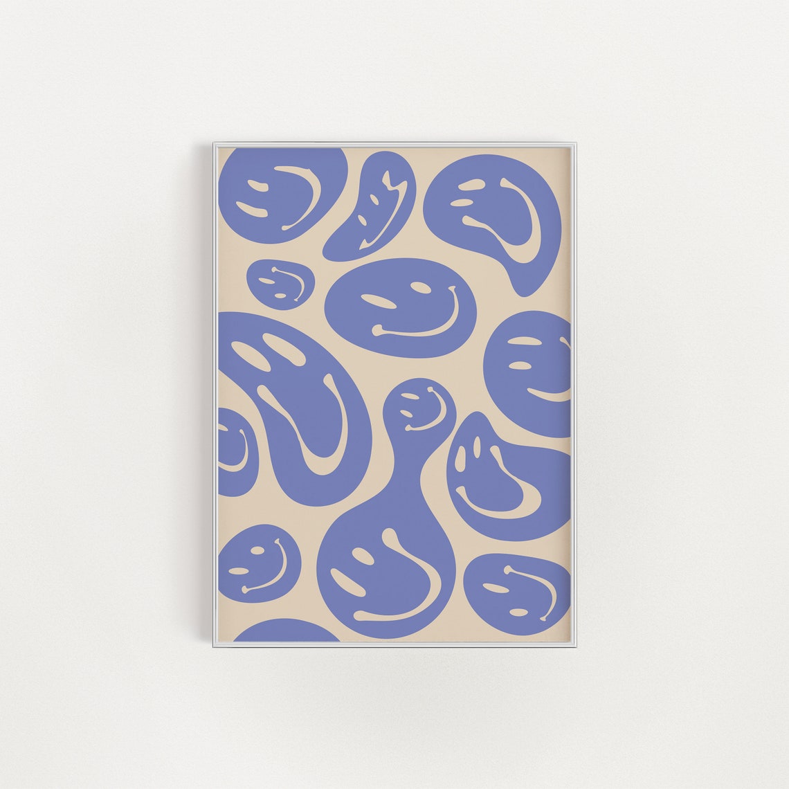 Blue Melted Smiley Faces Trippy Groovy Fun Retro Dorm Room Poster