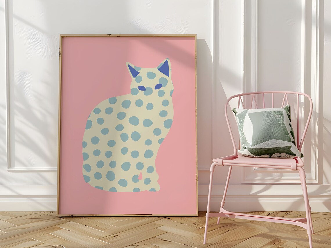 Cat Lover Pink Cat Art Print, Women Girls Room