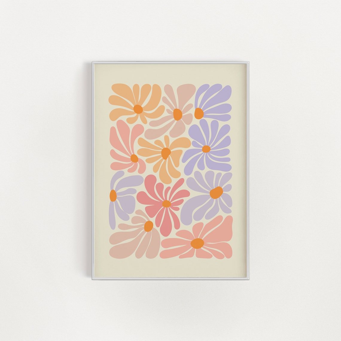 Pastel Abstract Daisy Flowers Colorful Retro Botanical Poster
