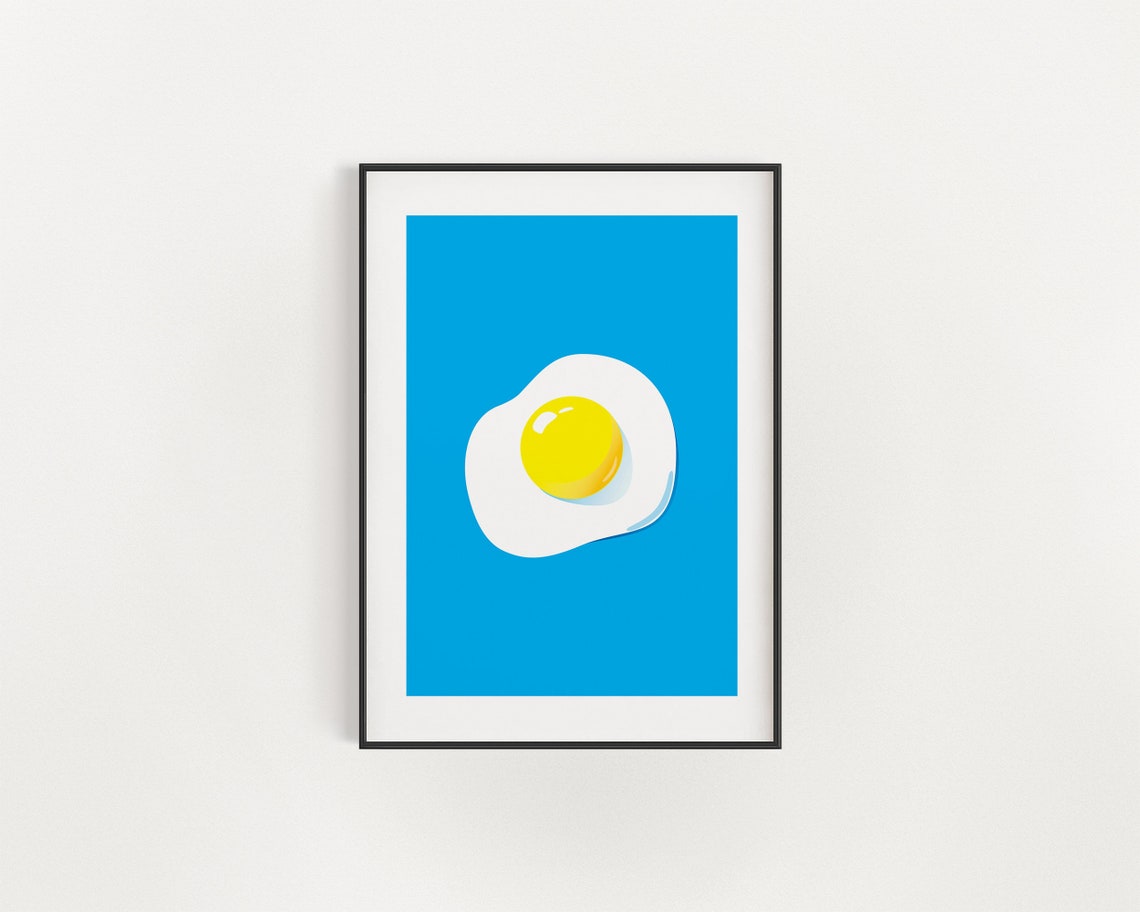 Sunny Side Up Fried Egg Blue Pop Art Kitchen Food Wall Poster