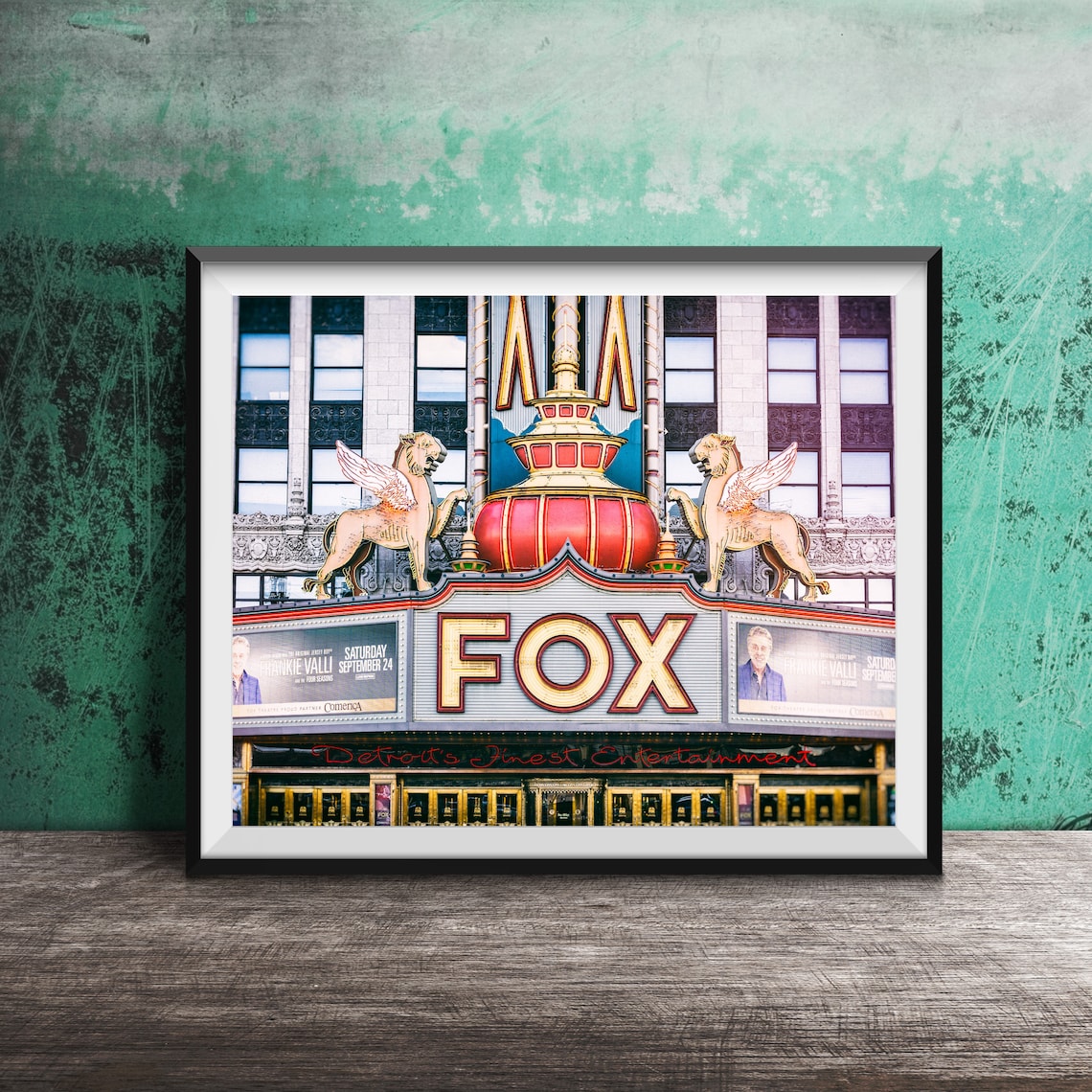 Fox Theatre Detroit Marquee Winged Lions Historic Neon Sign Poster