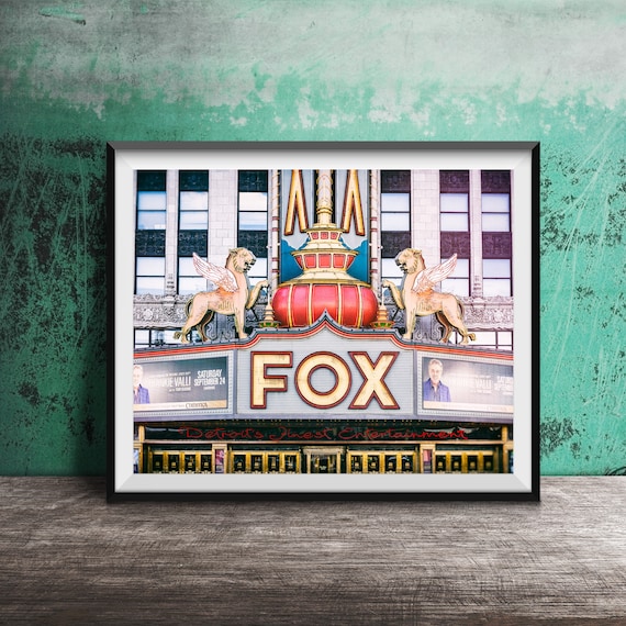 Fox Theatre Detroit Marquee Winged Lions Historic Neon Sign Poster