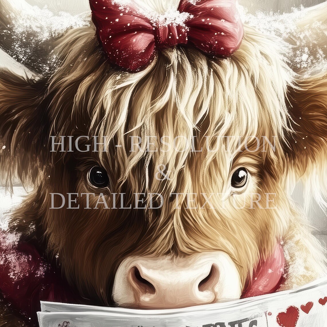Highland Cow Reading Newspaper on Toilet Funny Bathroom Poster - Image 2