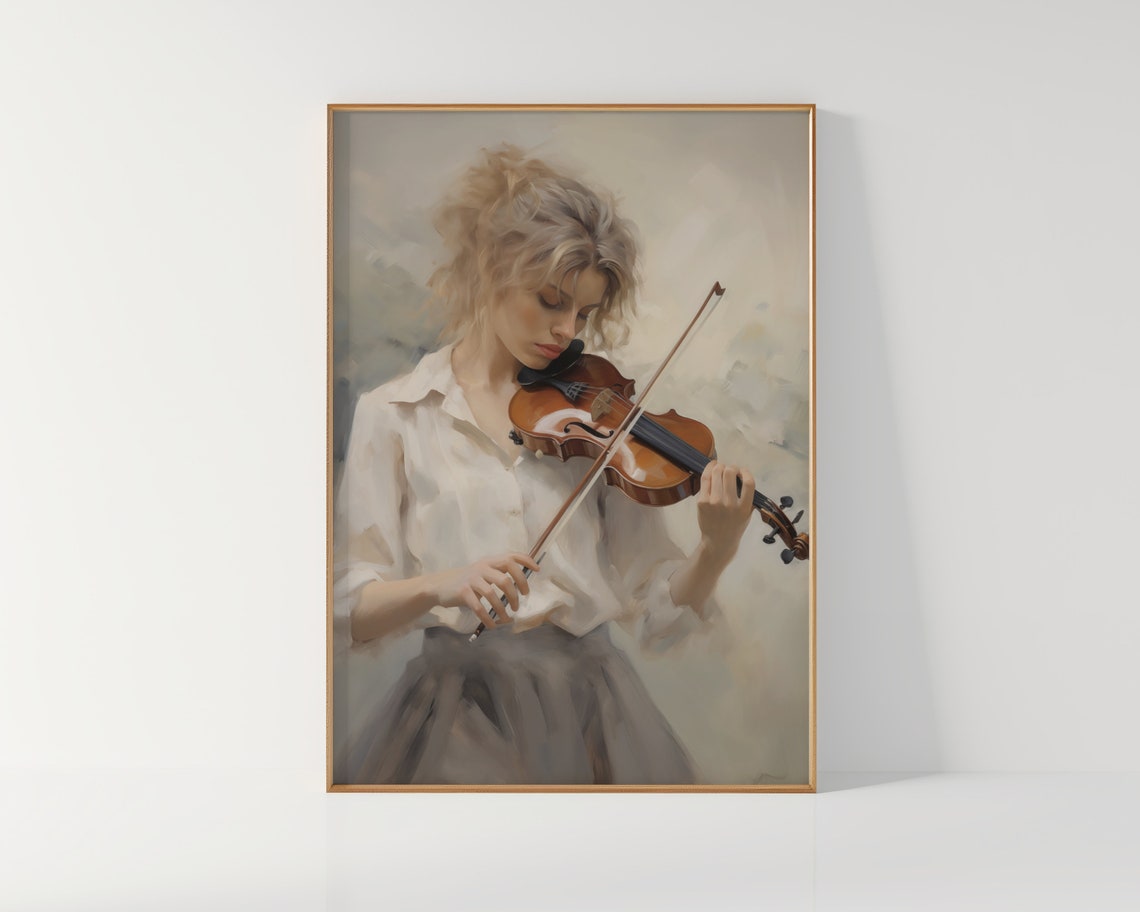 Woman Playing Violin Soft Painterly Classical Music Art Poster
