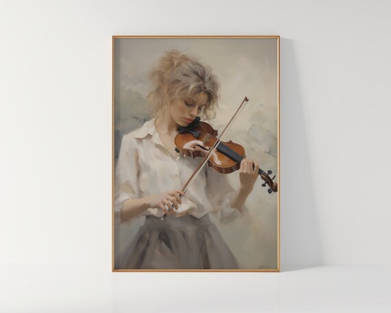 Woman Playing Violin Soft Painterly Classical Music Art Poster