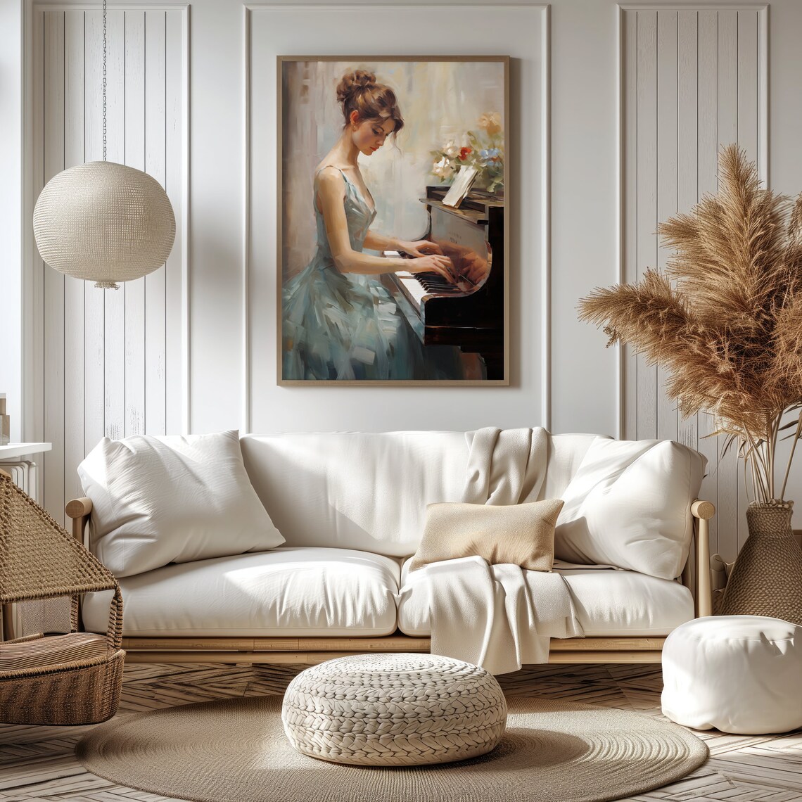 Elegant Woman Playing Grand Piano Impressionist Music Art Poster - Image 3