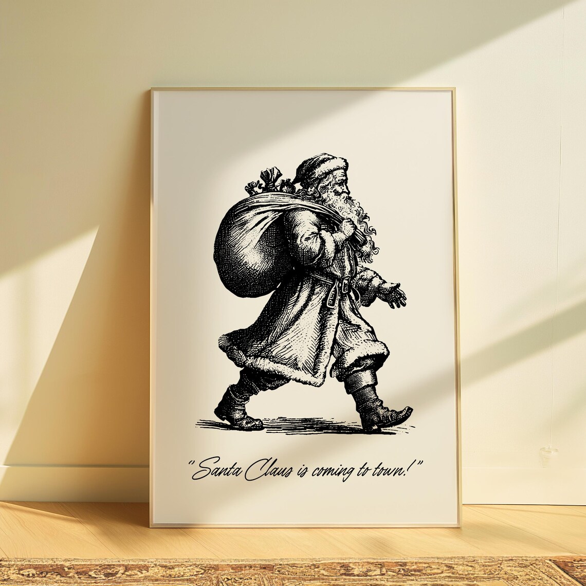 Vintage Santa Claus Is Coming To Town Engraving Christmas Poster - Image 3