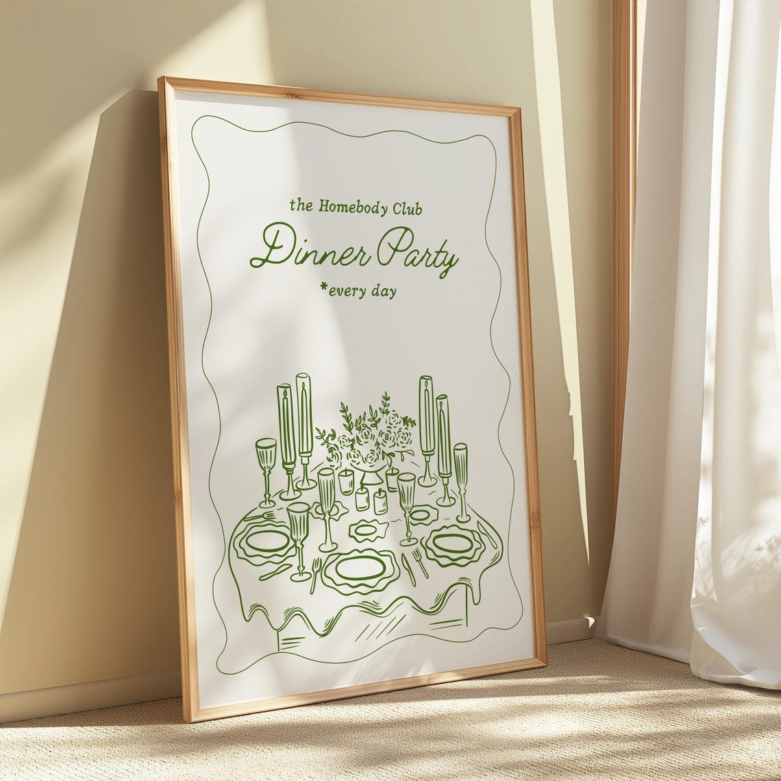 Homebody Club Dinner Party Every Day Green Line Dining Art Poster - Image 3
