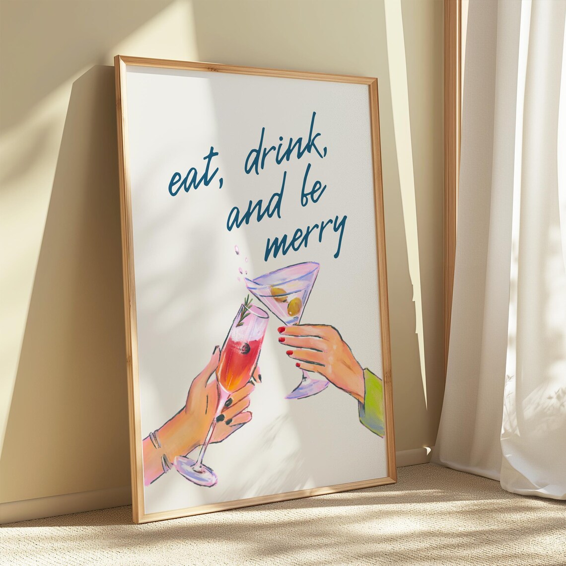 Eat Drink and Be Merry Navy Script Toast Cocktail Cheers Celebration Poster - Image 4
