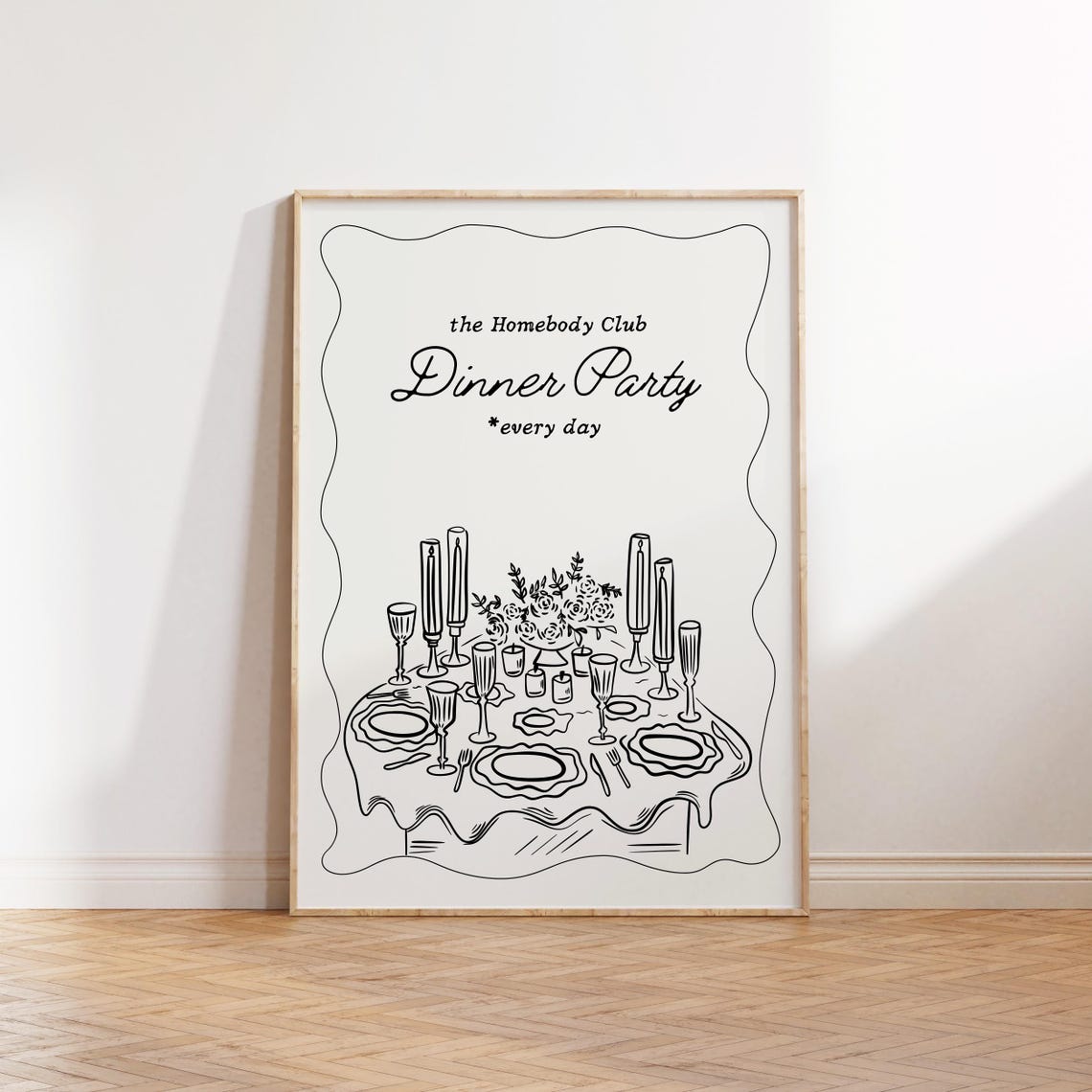The Homebody Club Dinner Party Black Hand Drawn Kitchen Wall Print - Image 4