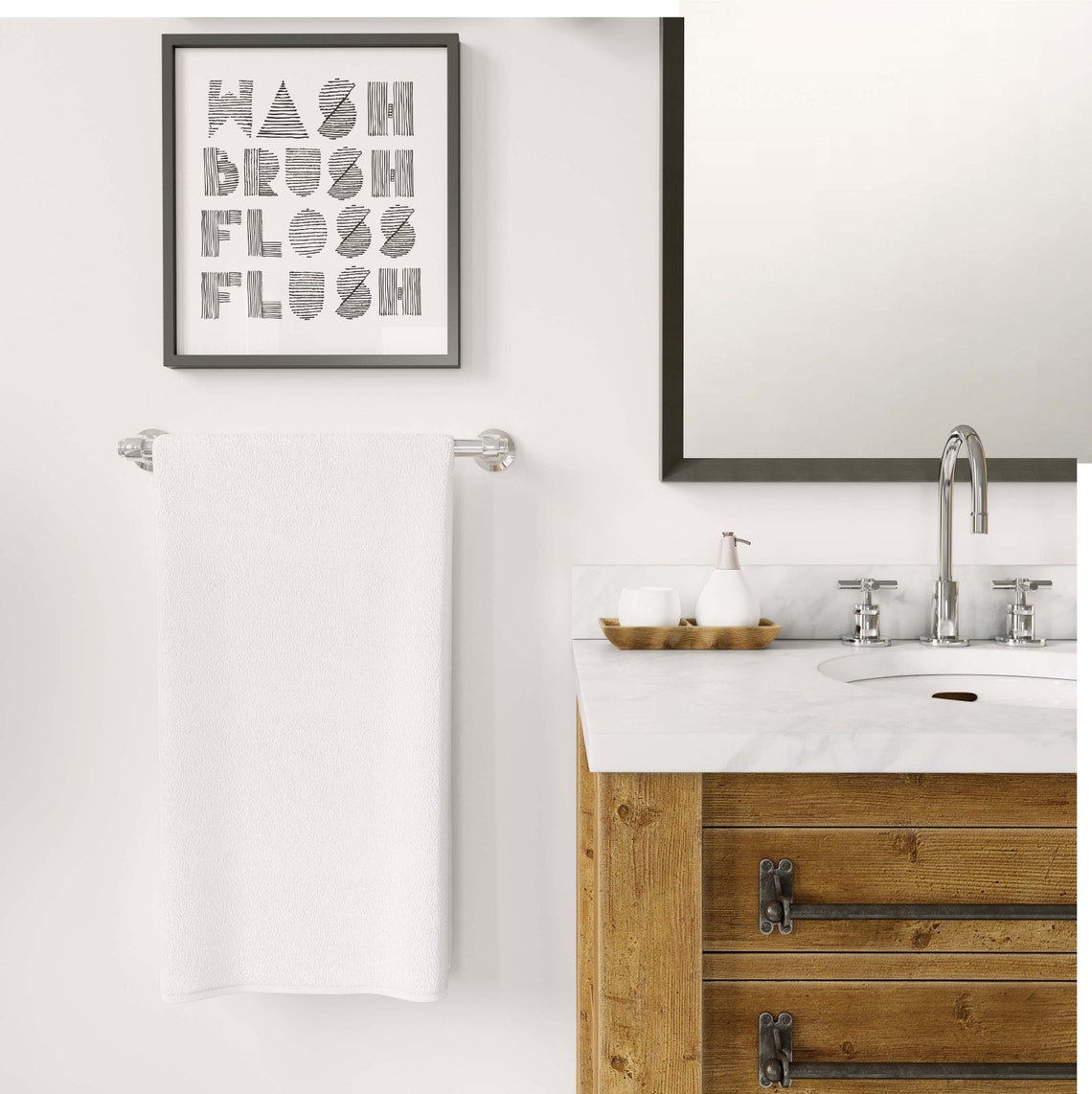 Wash Brush Floss Flush Hand Lettered Bathroom Typography Poster - Image 3
