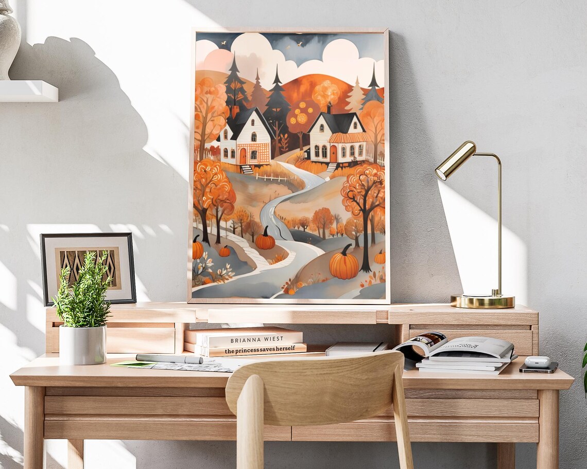 Autumn Forest Abstract Folk Art Thanksgiving Poster Print - Image 4