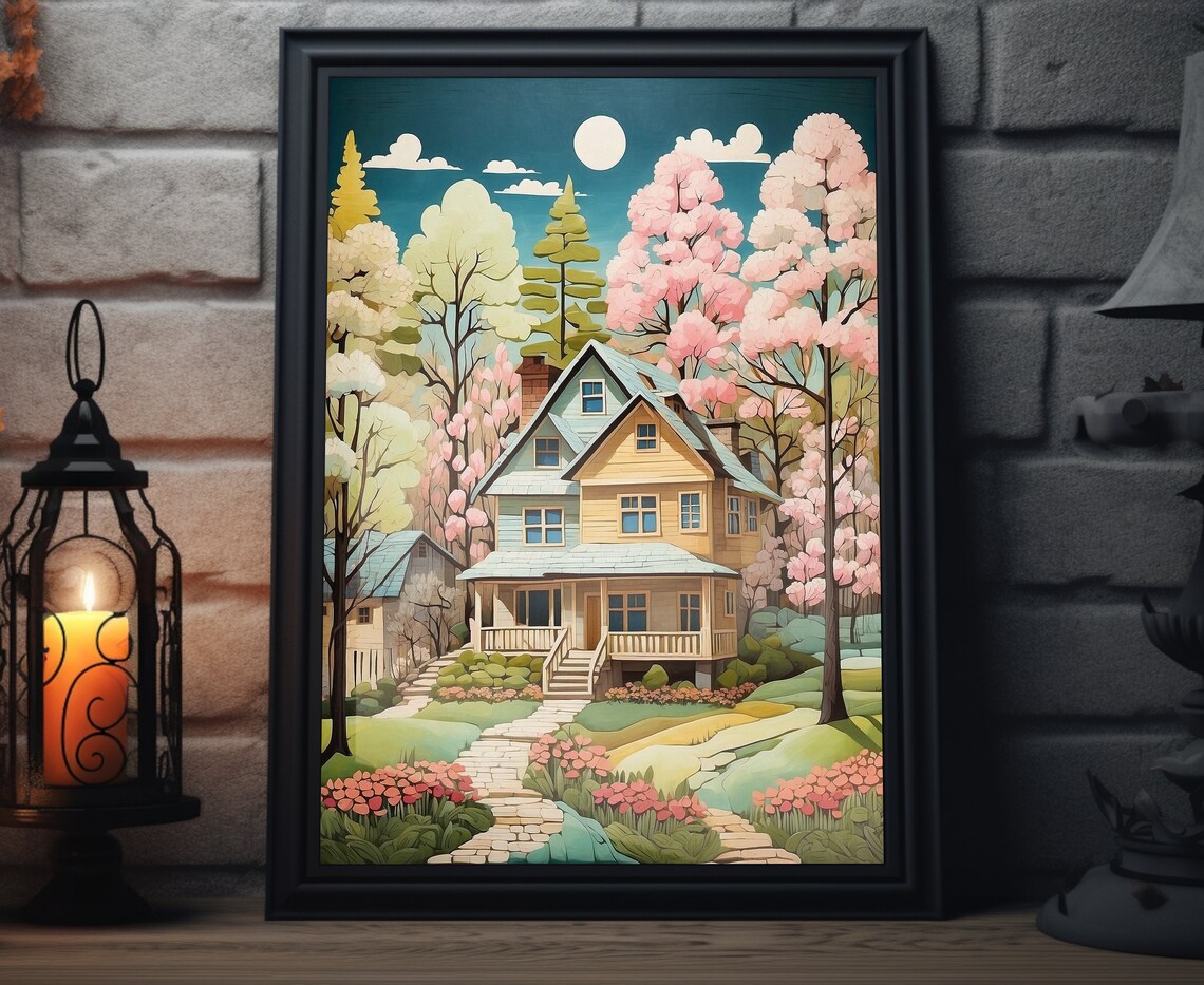 Spring Home Folk Art Print, Springtime Forest