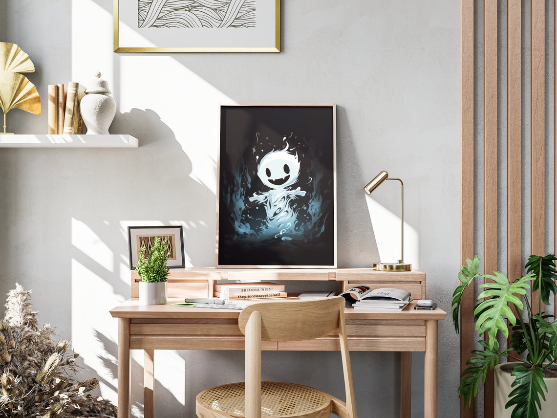 Cute Smiling Blue Fire Ghost Dark Spooky Halloween Art Poster - Image 4