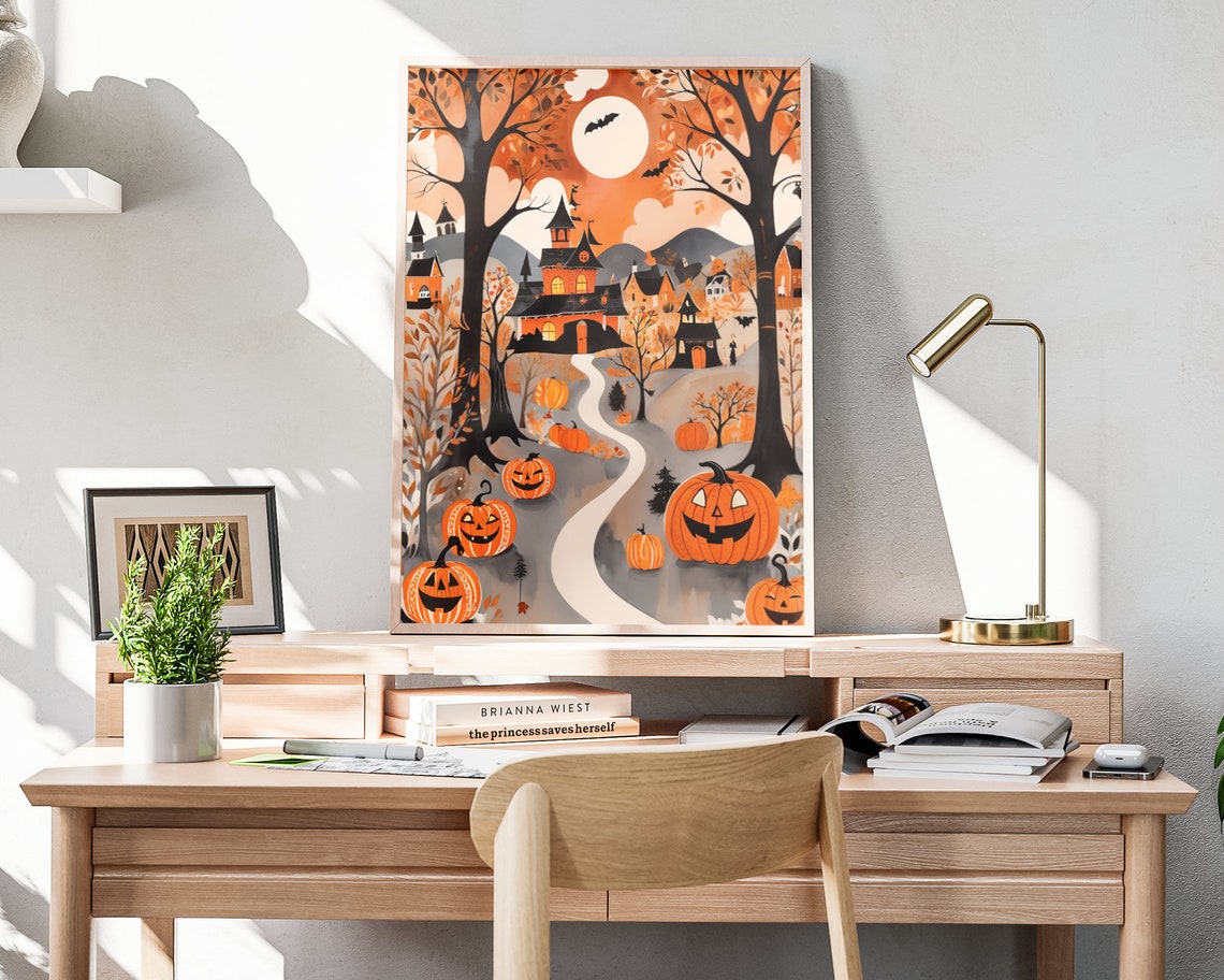 Halloween Pumpkin Path Forest Haunted House Full Moon Poster - Image 4