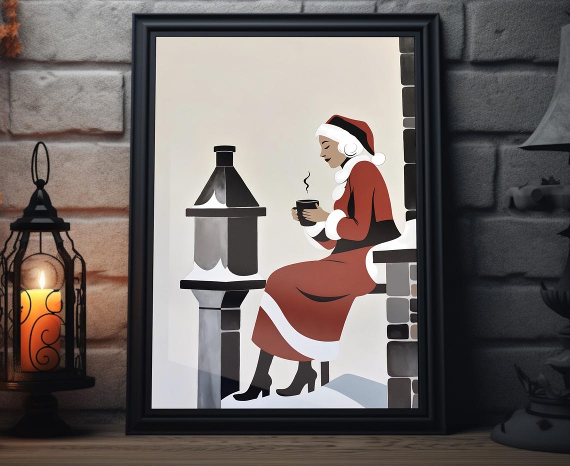 Mrs Claus Chimney Hot Cocoa Minimalist Christmas Wall Art Poster