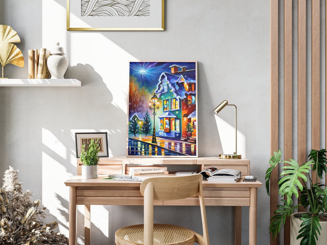 Christmas Town Painting Matte Poster Print Holiday Decor Christmas Winter Wall Art Vibrant Christmas Colors Xmas Holiday Art Print - Image 4