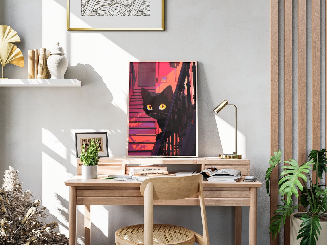 Halloween Cat Wall Art Original Artwork Of Spooky Black Cat In A Cute Halloween Scene - Image 4