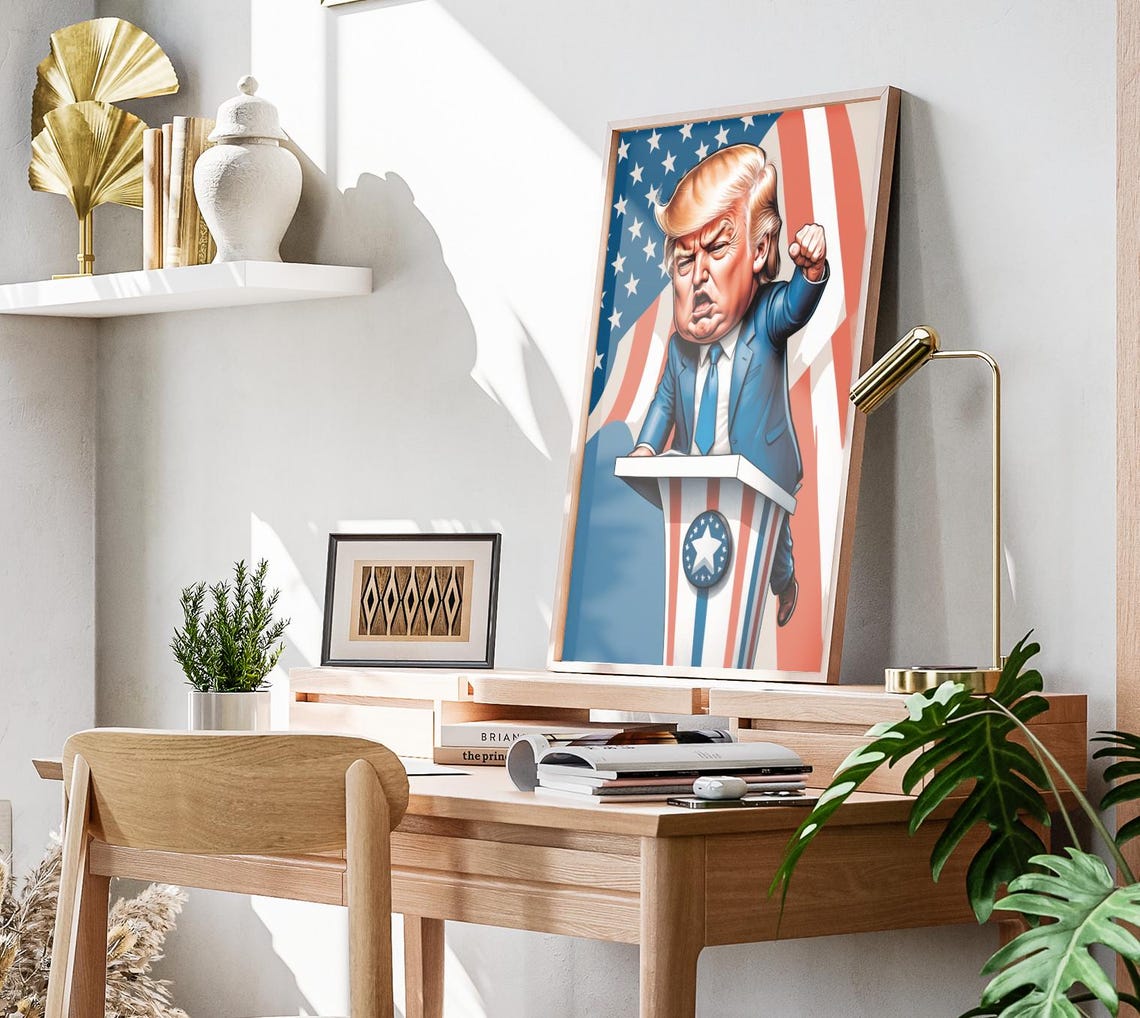 Donald Trump Caricature Art Print Maga Painting Artwork Trump Fist Pump Wall Art Make America Great Again Decor President Trump Poster - Image 3