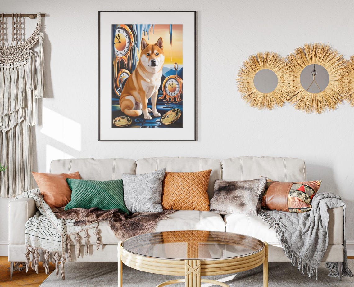 Doge Shiba Inu Melting Clocks Surreal Dogecoin Crypto Art Poster - Image 2