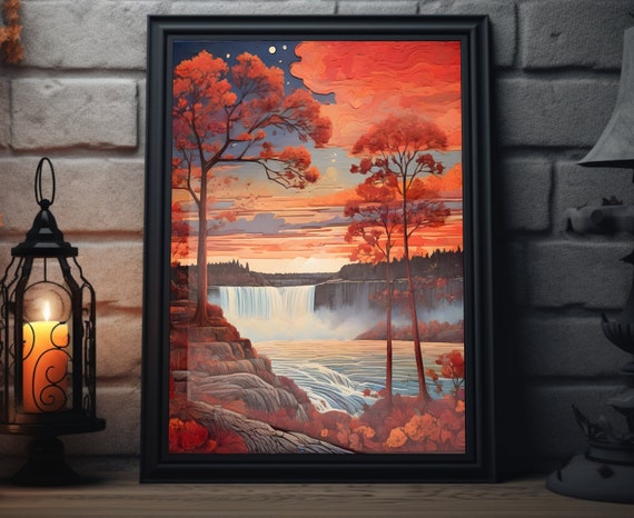 Niagara Falls Starry Sunset Matte Wall Art Niagara Falls Artwork Niagara River Print Niagara Falls Painting Niagara Waterfall Poster