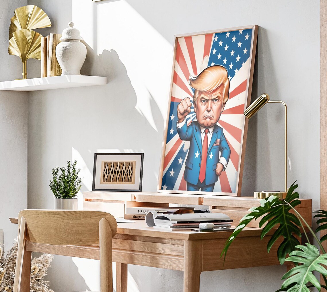 Donald Trump Fist Pump Caricature American Flag Patriotic Wall Poster - Image 3