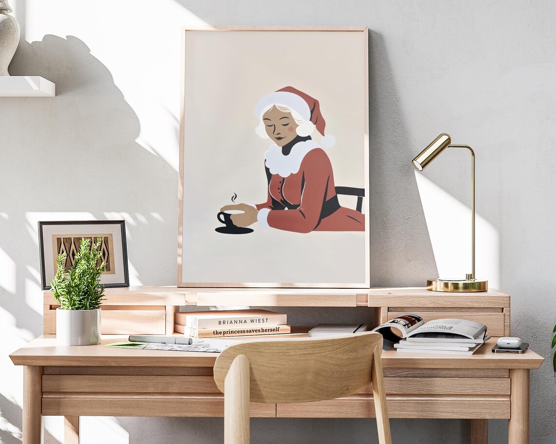 Mrs Claus Coffee Break Minimalist Christmas Holiday Art Poster - Image 4
