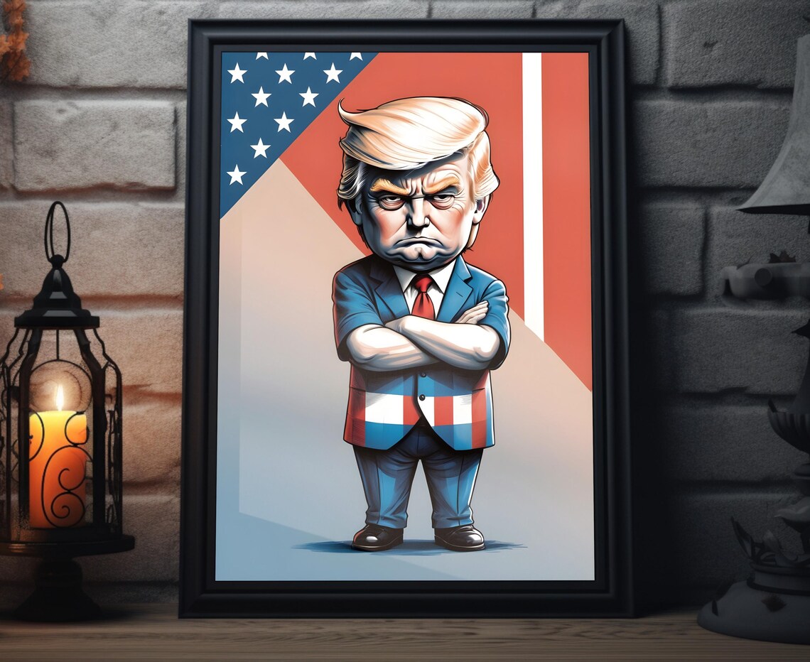 Donald Trump Chibi Caricature Stars Stripes Blazer Patriotic Poster
