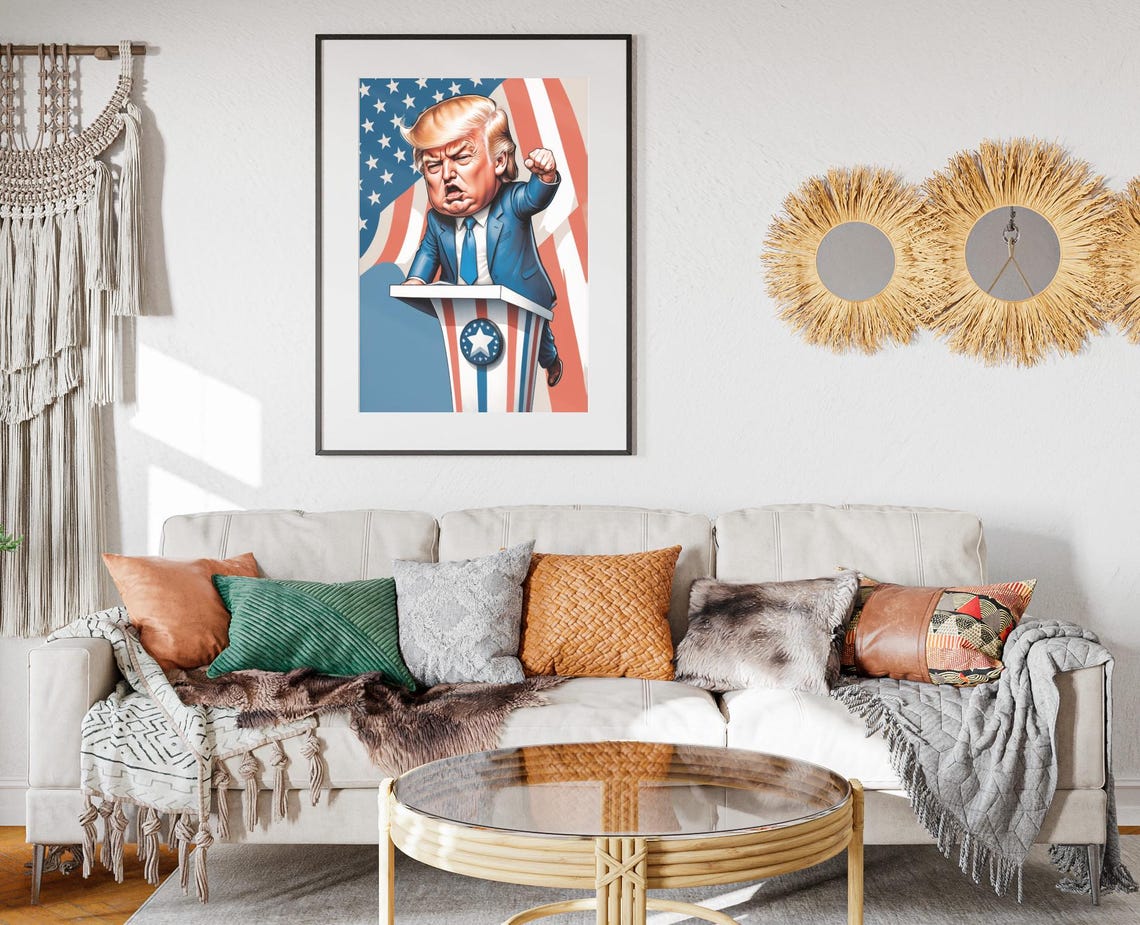 Donald Trump Caricature Art Print Maga Painting Artwork Trump Fist Pump Wall Art Make America Great Again Decor President Trump Poster - Image 2