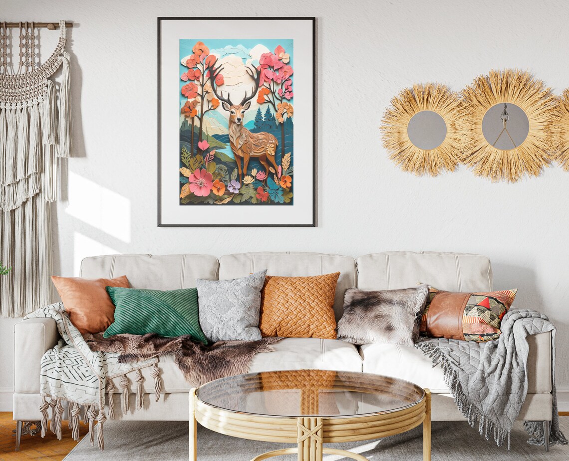 Easter Deer Folk Art, Spring Nature Art Print - Image 2