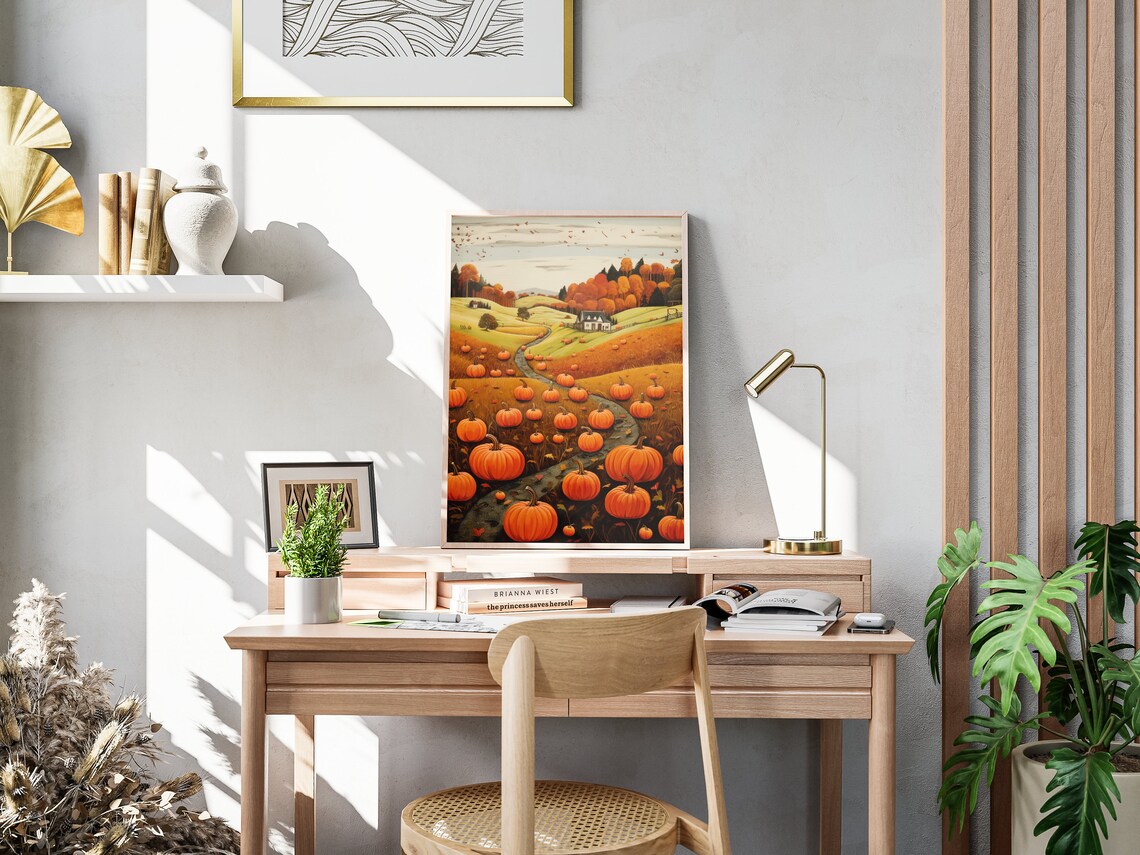 Vintage Pumpkin Patch Folk Art, Thanksgiving Art Print - Image 4