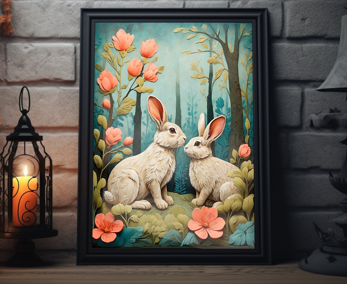 Spring Rabbits Folk Art, Rustic Spring Decor