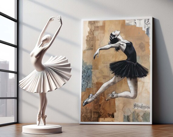 Mixedmedia Ballerina Collage Canvas Vintage Ballet Dance Artwork On Textured Layers Neutral Tones And Artistic Paper Cut