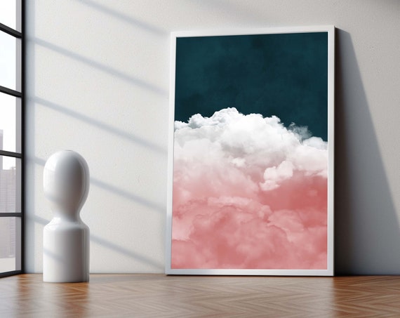 Cloud Wall Art Pink Abstract Print Minimalist Indigo Maximalist Decor Sky