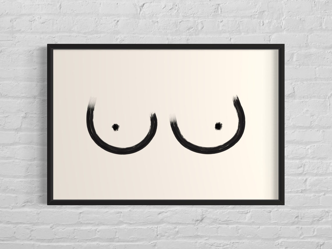 Boobs Wall Art Poster Print Bathroom Home Decor Fun Simplistic Art Black Neutral Art Nudes Feminine Wall Art Home