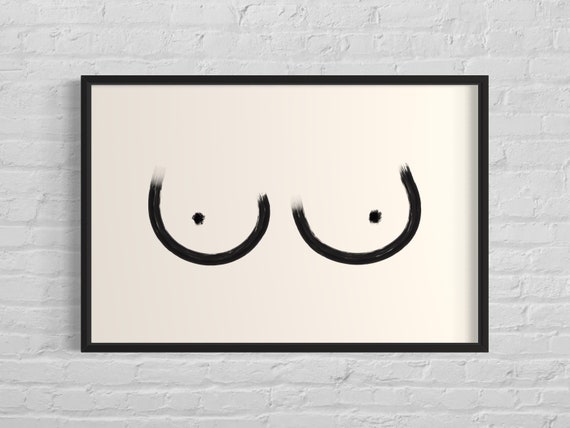 Boobs Wall Art Poster Print Bathroom Home Decor Fun Simplistic Art Black Neutral Art Nudes Feminine Wall Art Home