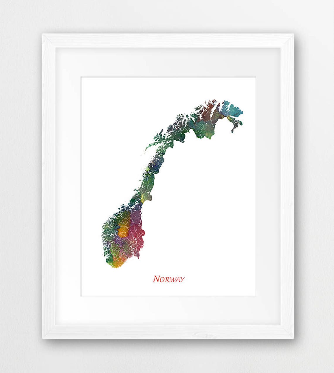 Norway Colorful Multicolor Watercolor Map Scandinavian Travel Poster