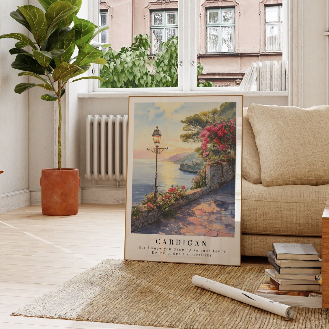 Cardigan Taylor Swift Folklore Watercolor Seaside Sunset Terrace Art Print - Image 3