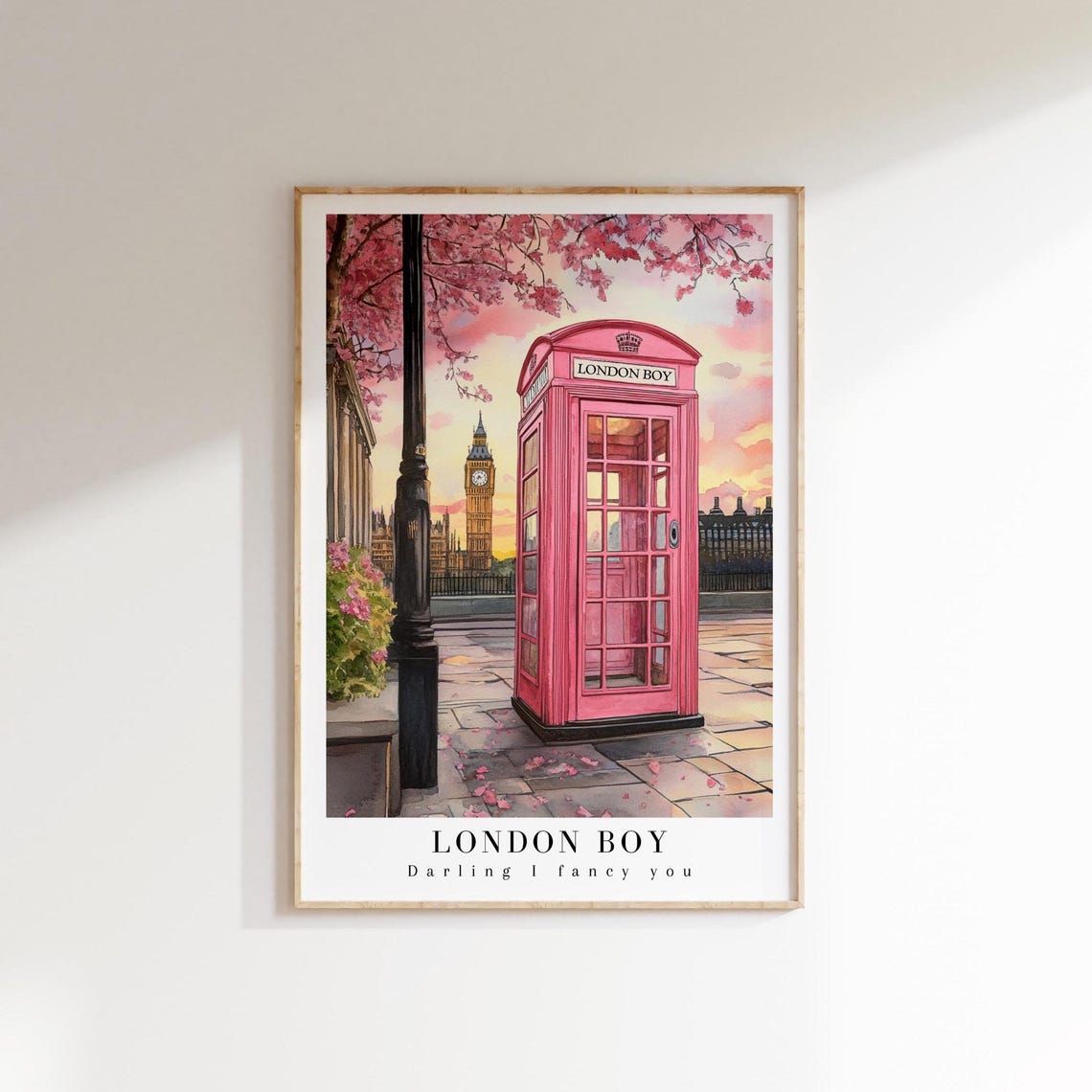 London Boy Lover Poster Watercolor Illustration Art Pink Telephone Booth London Aesthetic Girly Wall Art Pink Room Dcor I Fancy You - Image 2