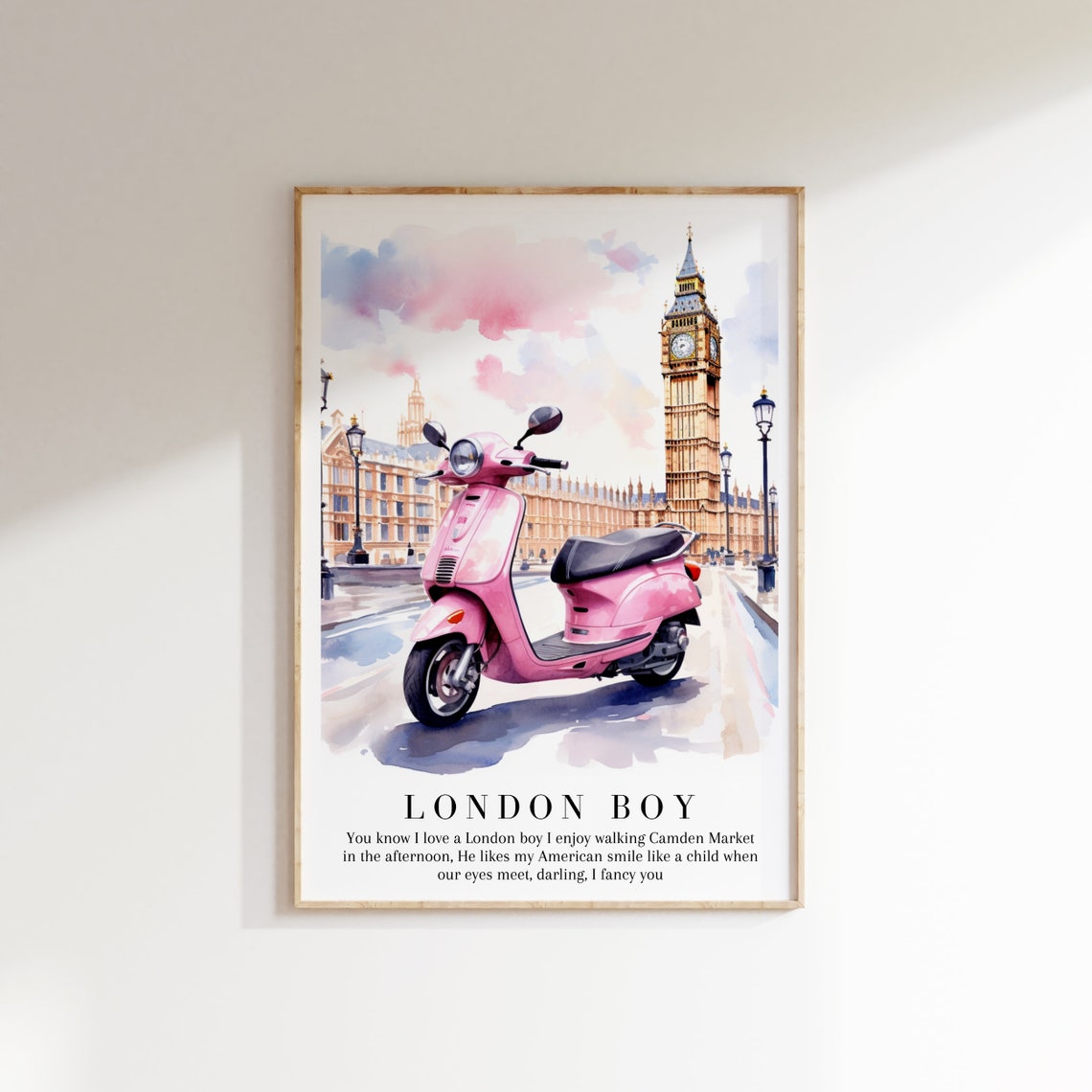 Taylor Swift London Boy Pink Scooter Big Ben Watercolor Poster - Image 3