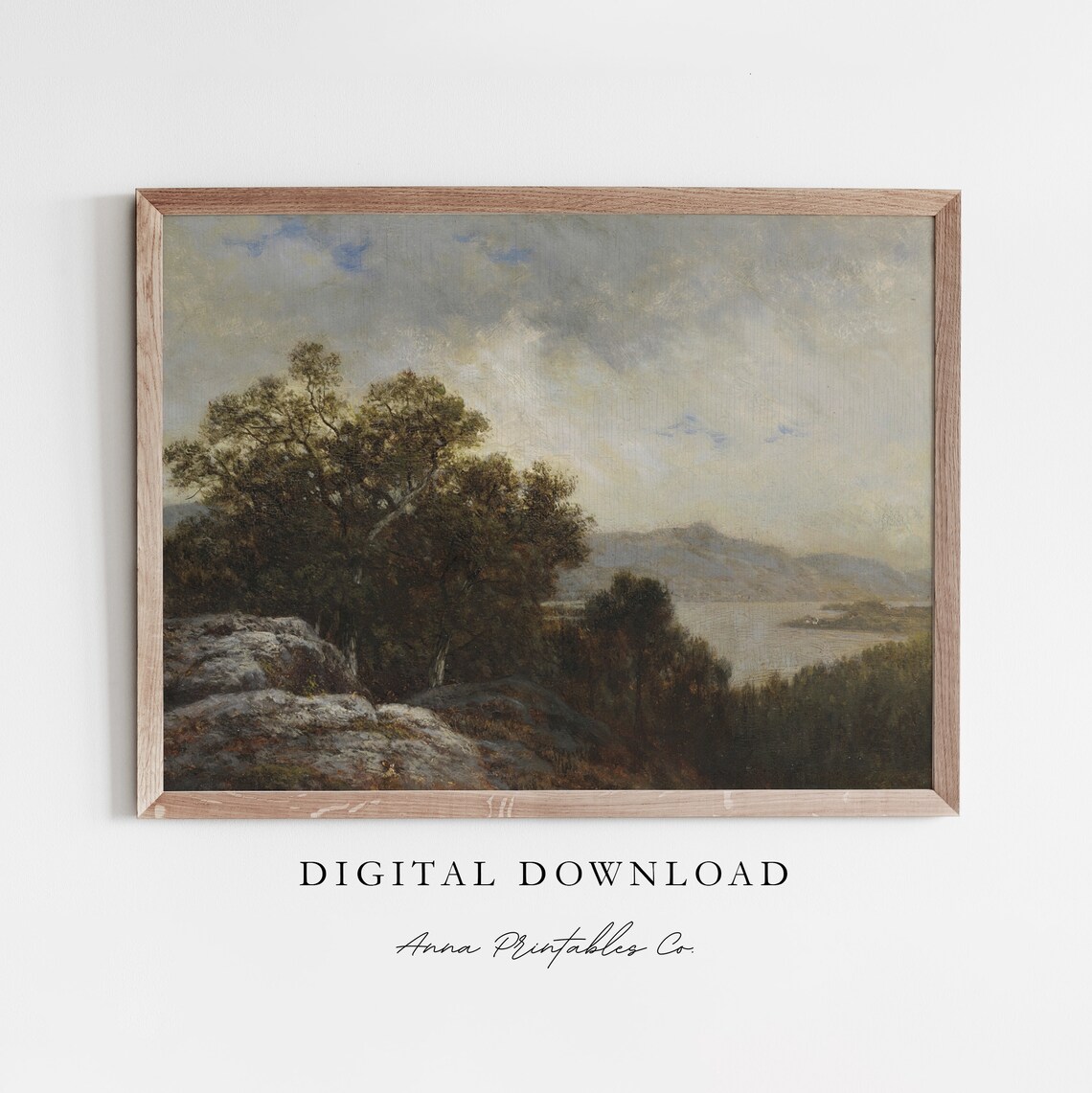 Lake Overlook Antique Rocky Forest Landscape Painting Poster