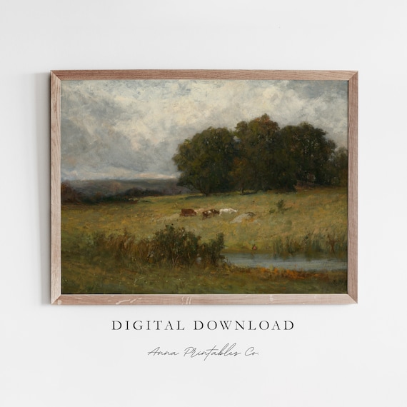 Grazing Cattle Vintage Pastoral Landscape Art Print