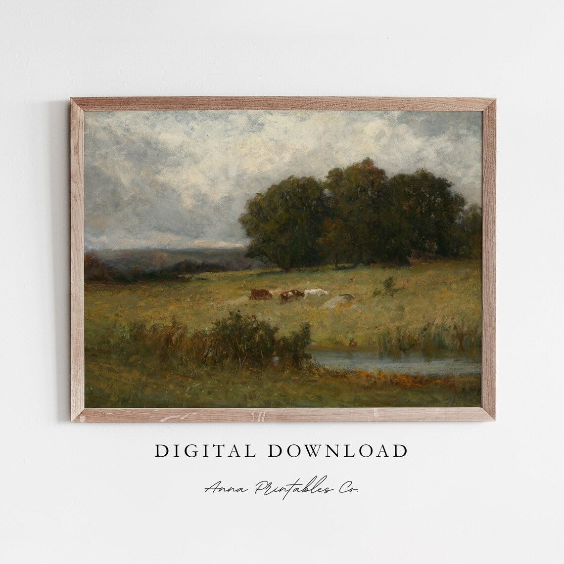 Grazing Cattle Vintage Pastoral Landscape Art Print