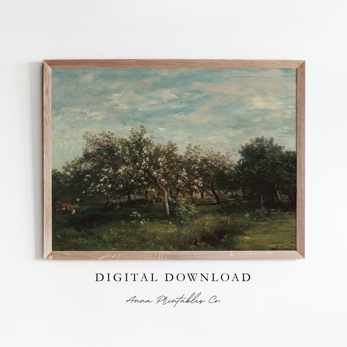 Spring Orchard Antique Blooming Trees Landscape Painting Poster