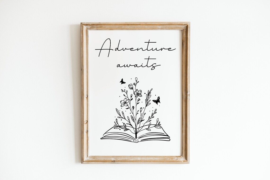 Adventure Awaits Reading Quote Poster, Bookish Wall Art