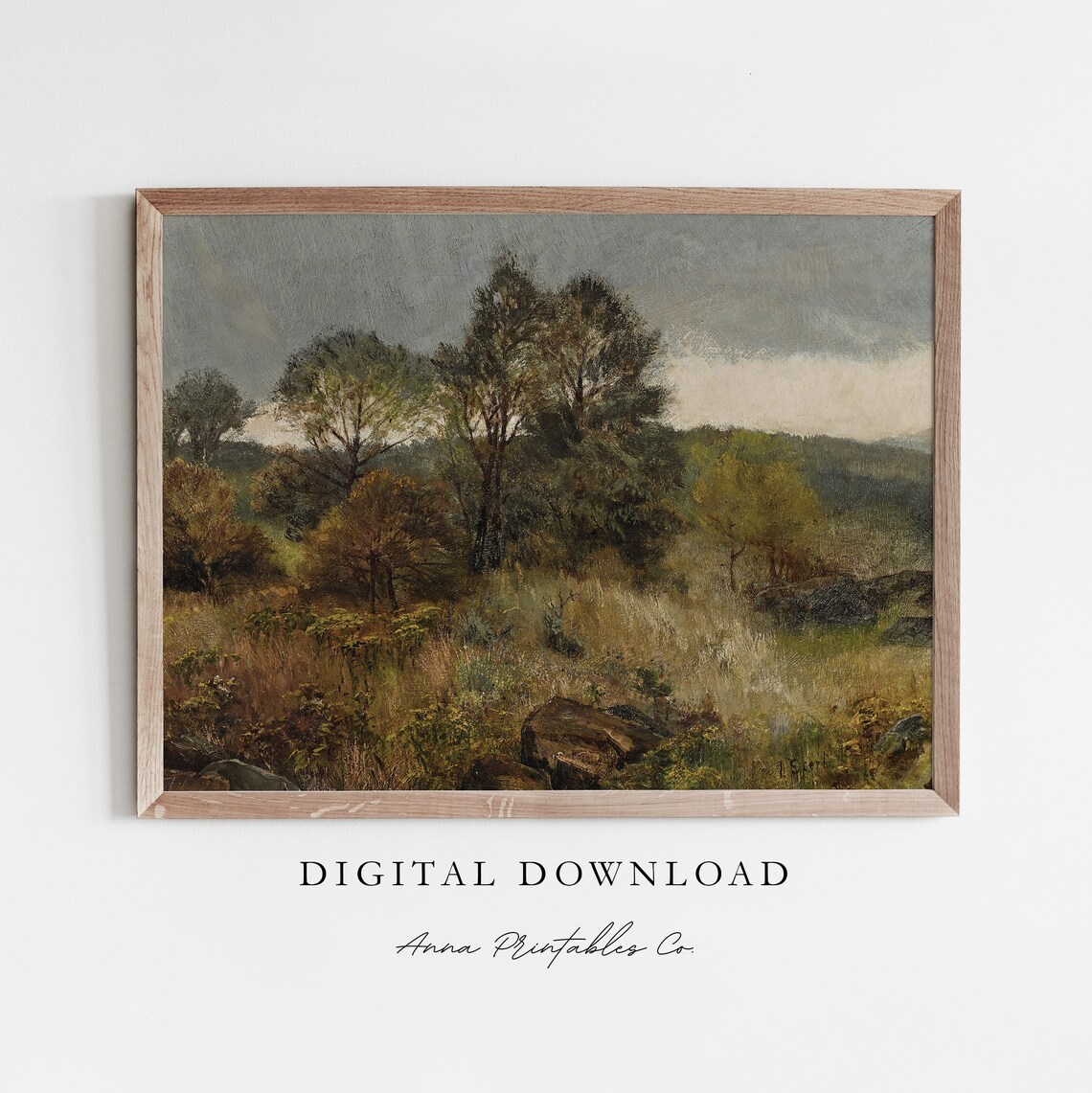 Rocky Woodland Landscape Oil Painting Moody Vintage Nature Poster