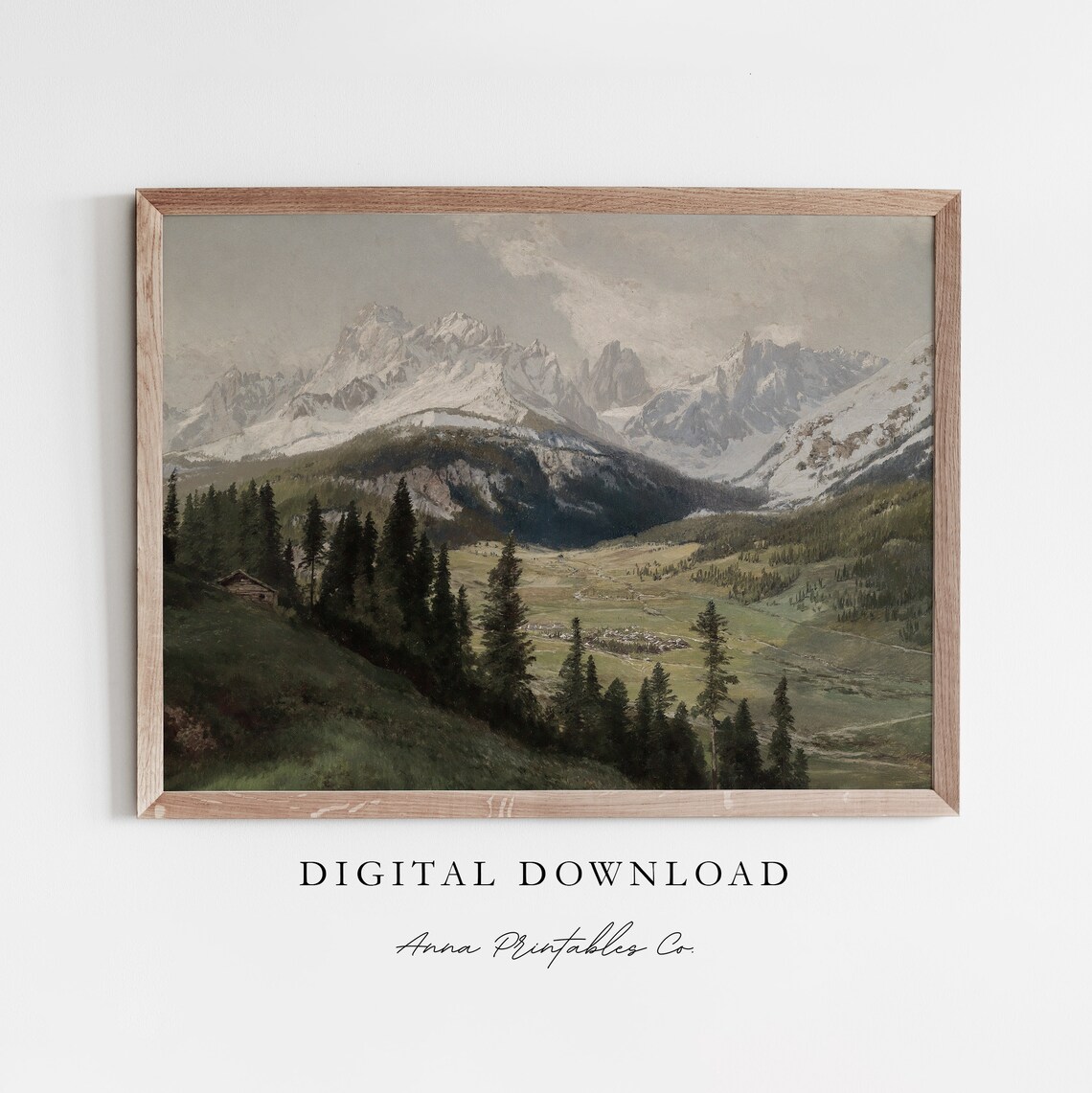 Mountains and Valley in Summer, Vintage Italian Art Print